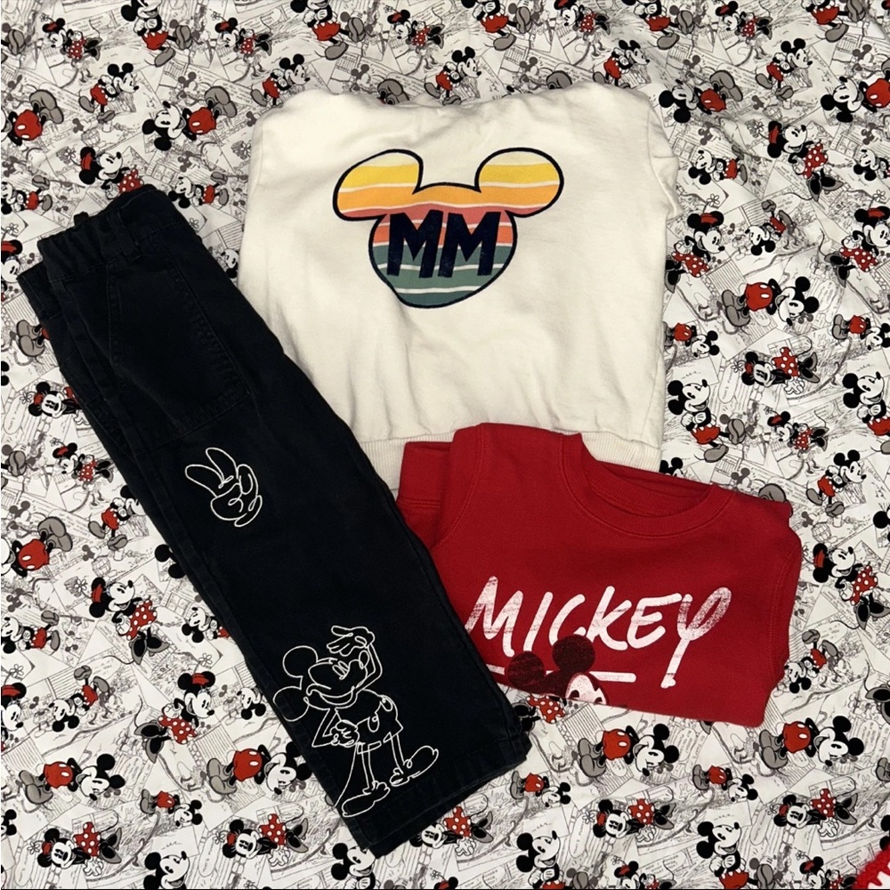 Disney Mickey Mouse unisex SZ 4/5 Bundle embrodied pants & 2 sweaters y2k retro
